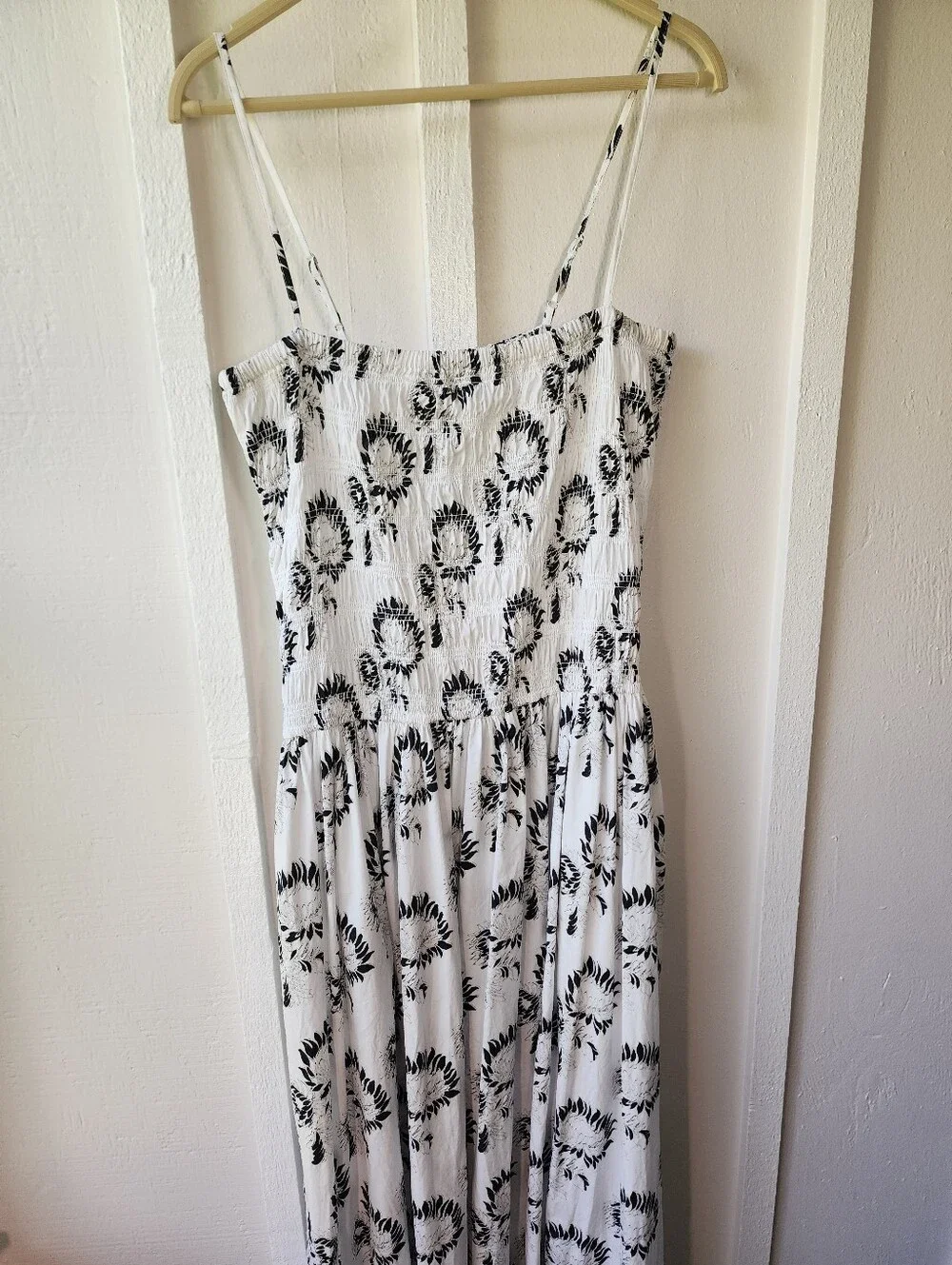 Madewell Peony Smocked Cotton Midi Sundress Graphic Sunflowers White Size Large